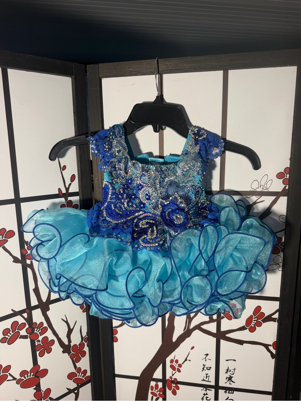 Turquoise & Royal Blue Beaded Ruffled Girls' Dance Costume